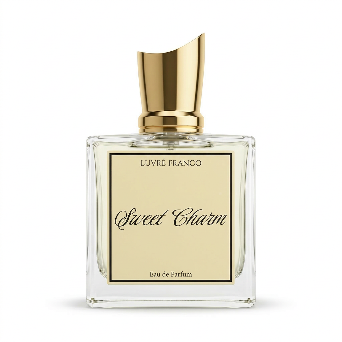 LUVRÉ FRANCO Sweet Charm EdP Flakon auf einem stilvollen Hintergrund